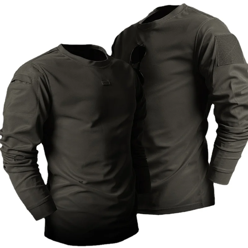 Spring Training Tactical Top Mens Elastic Wear-resistant Outdoor Sports Long Sleeved T-shirt Quick Drying Slim Round Neck Shirt