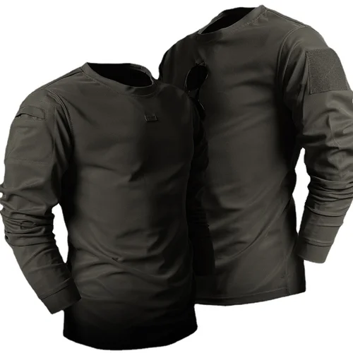 Imagen 2 del producto Camiseta táctica de entrenamiento de primavera para hombre, camisa de manga larga elástica resistente al desgaste para deportes al aire libre, secado rápido, cuello redondo Delgado