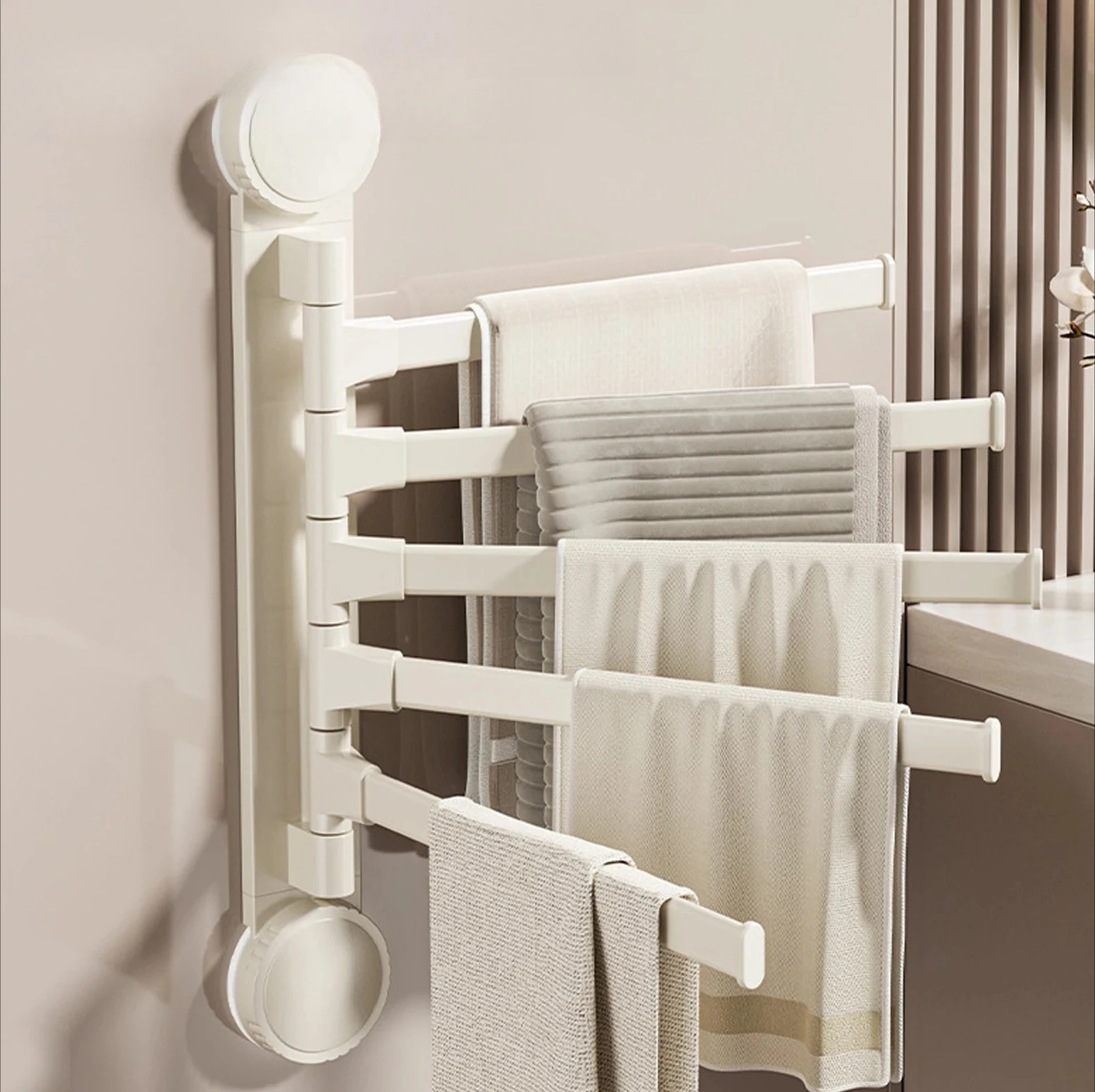 

Kitchen Bathroom Hanging Wall Mounted Suction Cup Towel Rack Rotatable Towel Holder Aluminum 2/3/4/5-Bar Towel Hanger