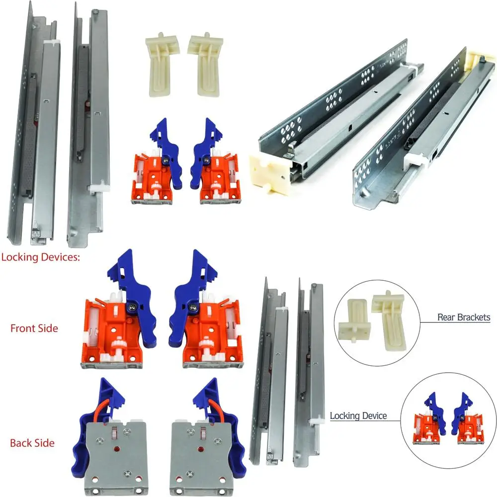 

15 Inch Soft Close Drawer Slides - 100 LB Load Capacity, Under Mount, Locking Feature, Plastic Rear Bracket for Durable Storage