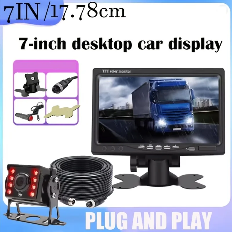 7-Inch Vehicle Display with an 8LED Robust Camera for Trucks - Features a 4Pin Easy Connection, with a 10M/32.8Ft Video Cable