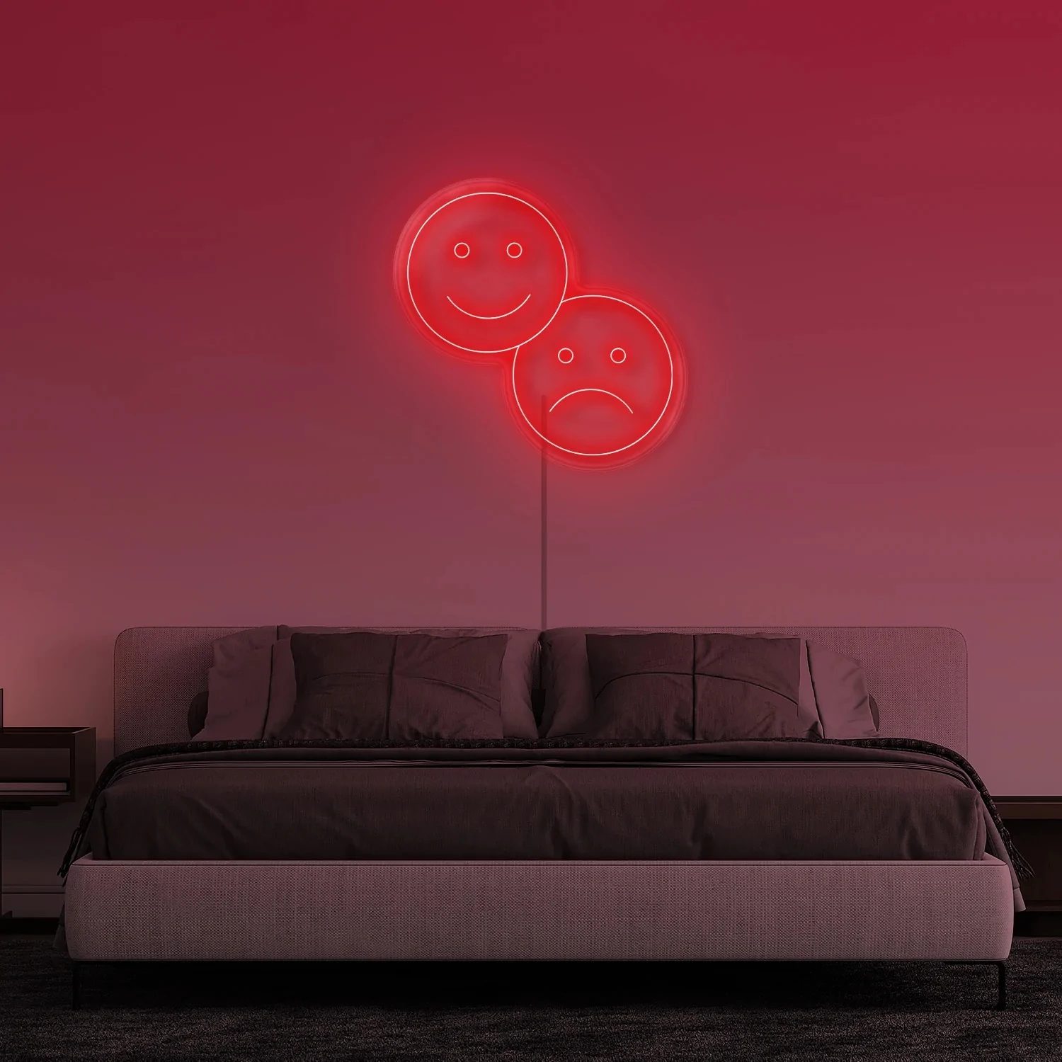 Happy & Sad 35cm Led Face Neon Sign Custom Neon Light Led Wall Hanging Bedroom Decor Kid Smile Night Light Sign Gift for Wife