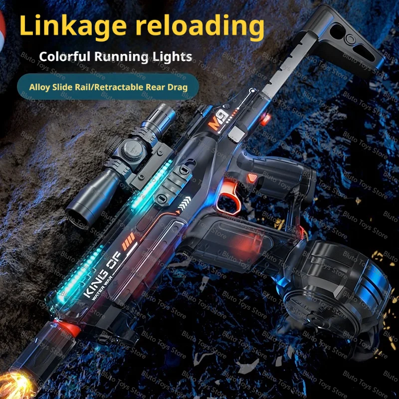 Performance M9 Electric Water Blaster Full-Auto Blowback Toy Gun with RGB Running Lights, High Capacity Drum & Tactical Optics