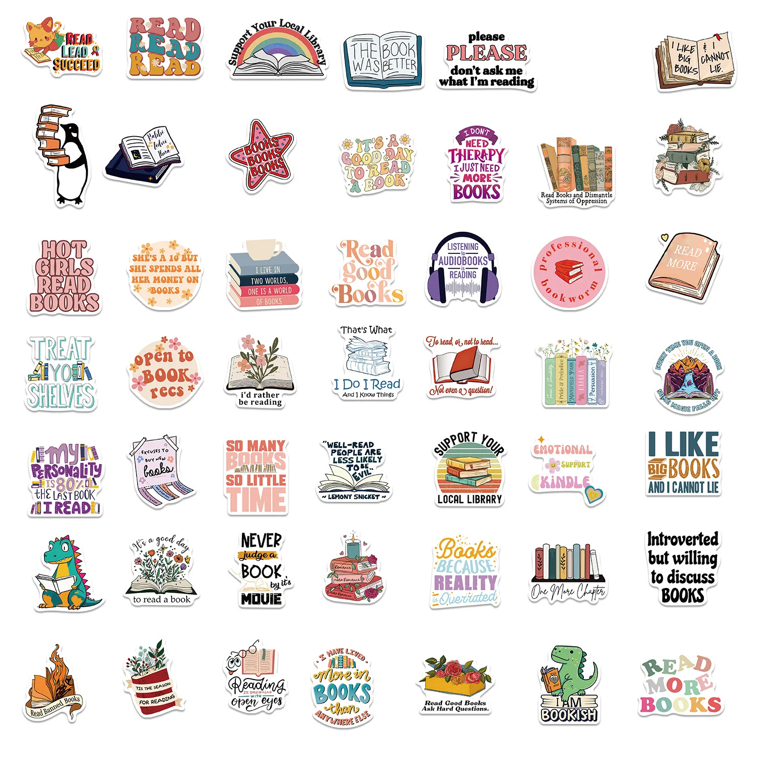 50PCS Book Reading Stickers Cartoon Luggage Graffiti For Notebook Diary Motorcycle Skateboard Computer Decal Sticker