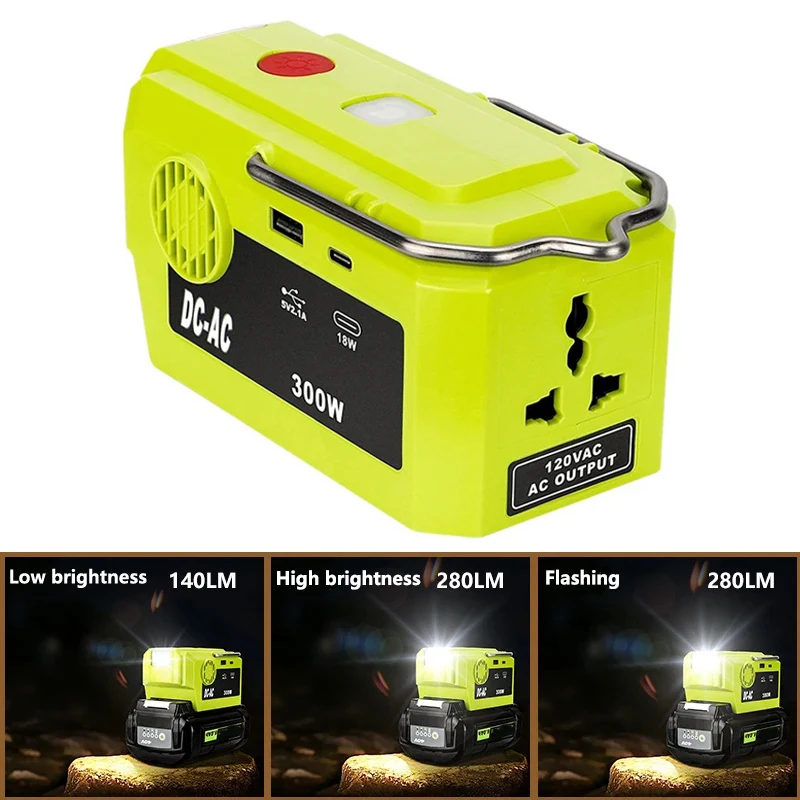 

Power Inverter for Ryobi 40V Battery 300W Power Supply Inverter DC 40V to AC 110V with USB & Type C Output Port & LED Lighting