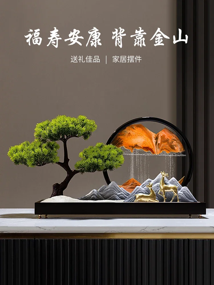 Creative welcoming pine quicksand painting ornaments hourglass new Chinese style living room Zen porch office tea room