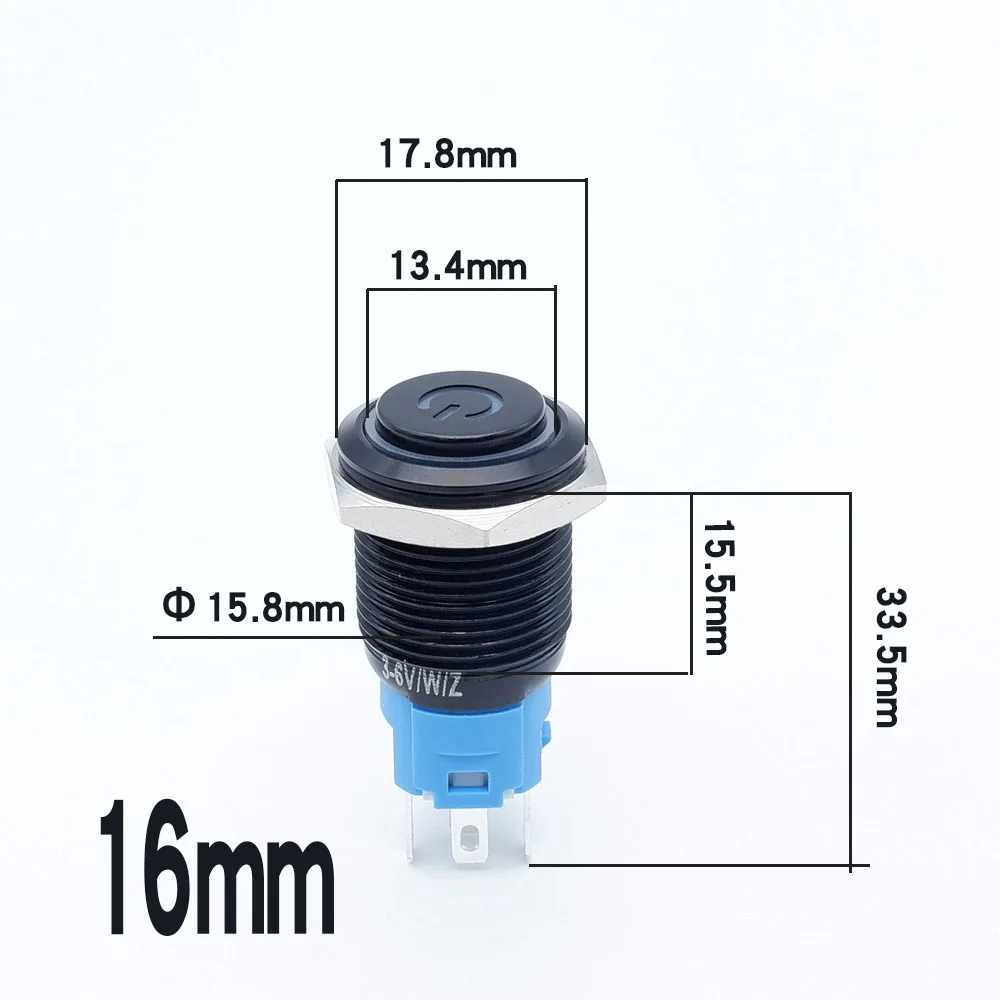 5pcs 16mm Black Metal Button Switch Led Car Power Start Stop Waterproof Momentary Locking With WireOn Off 5V 12V  220V