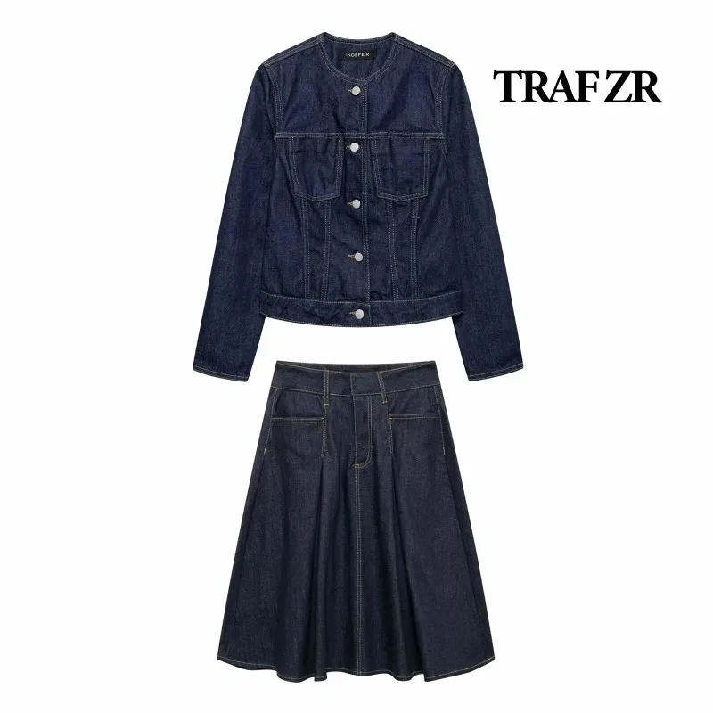 

TRAF ZR Skirt Sets Vacation Outfits Woman 2024 Elegant Casual Women's Set Basics Women's Set Two Pieces Vintage Denim Set