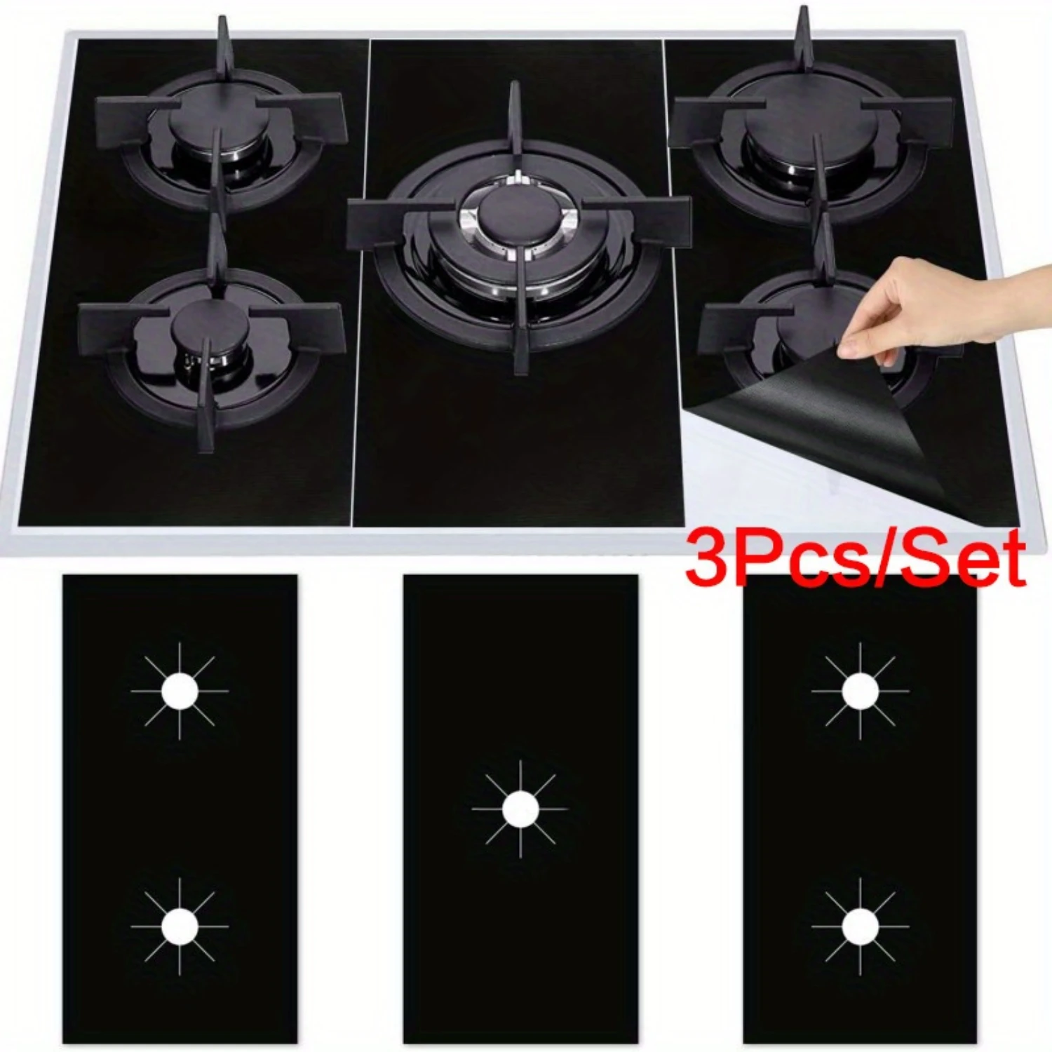 

3 Pieces Heat Resistant Silicone Mats for Gas Stove Tops - Washable, Reusable, Protects Stove & Burners - Prevents Heat Damage