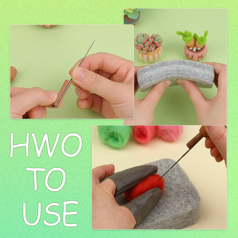 BUDDUR Succulent Potted Plant Wool Felting Kit With Instruction and Felting Needles For Beginners DIY Handmade Craft Accessories