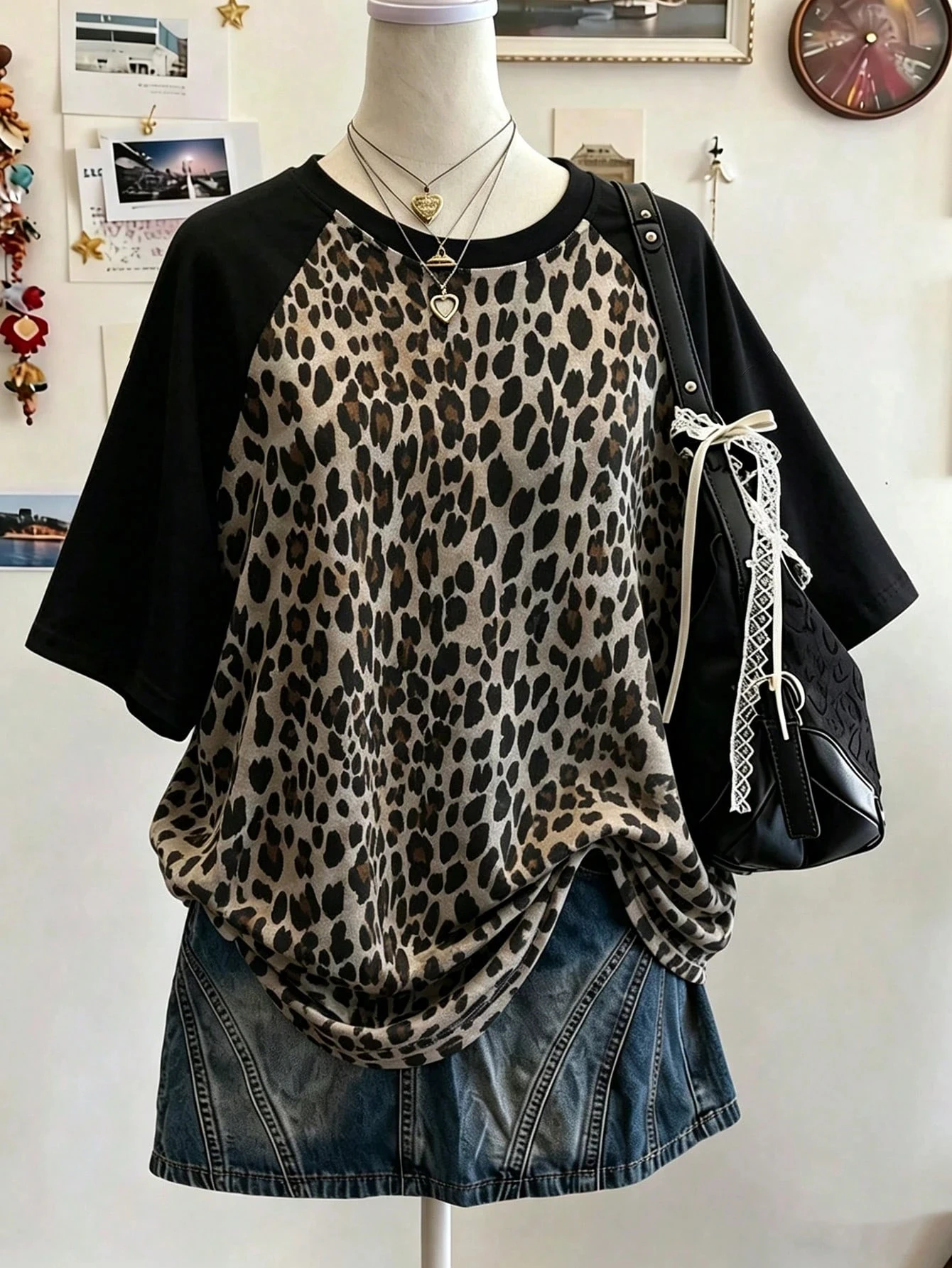 2026 Sommer Vintage Leopardenmuster Damen Raglanärmel T-Shirt, Atmungsaktives Streetwear T-Shirt für Tägliche Reisen Lässiges Damen-Oberteil – Detail 3