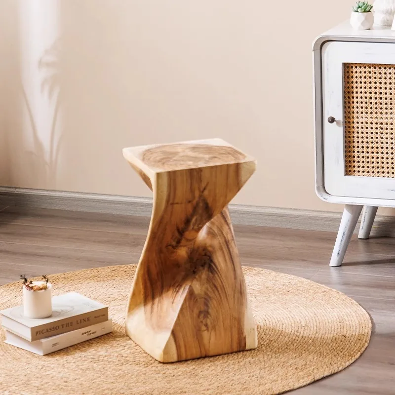 xx-Nordic  Simple Solid Wood Console Table Low Pier Log Side Stool Carved Root Wood Stump Ornaments for Home Living Room*