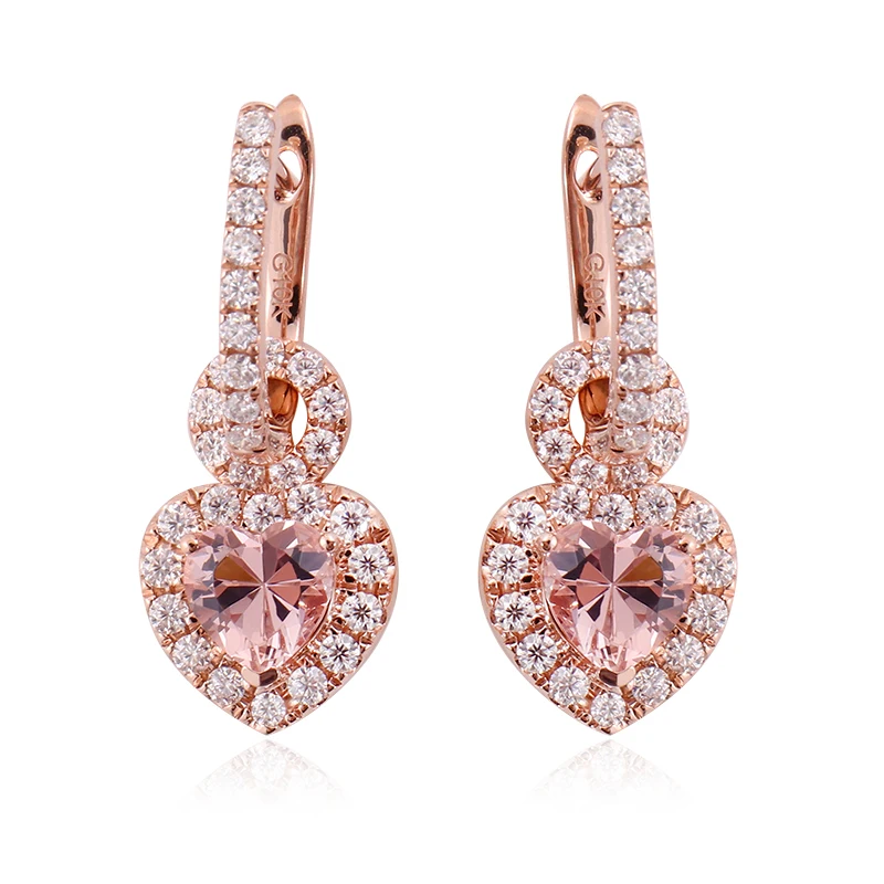 

Provence 18K Yellow Gold Heart Drop Earrings With 9*9mm Lab Pink Sapphire For Lady‘s Jewelry Classic Full Set Higgies Earrings
