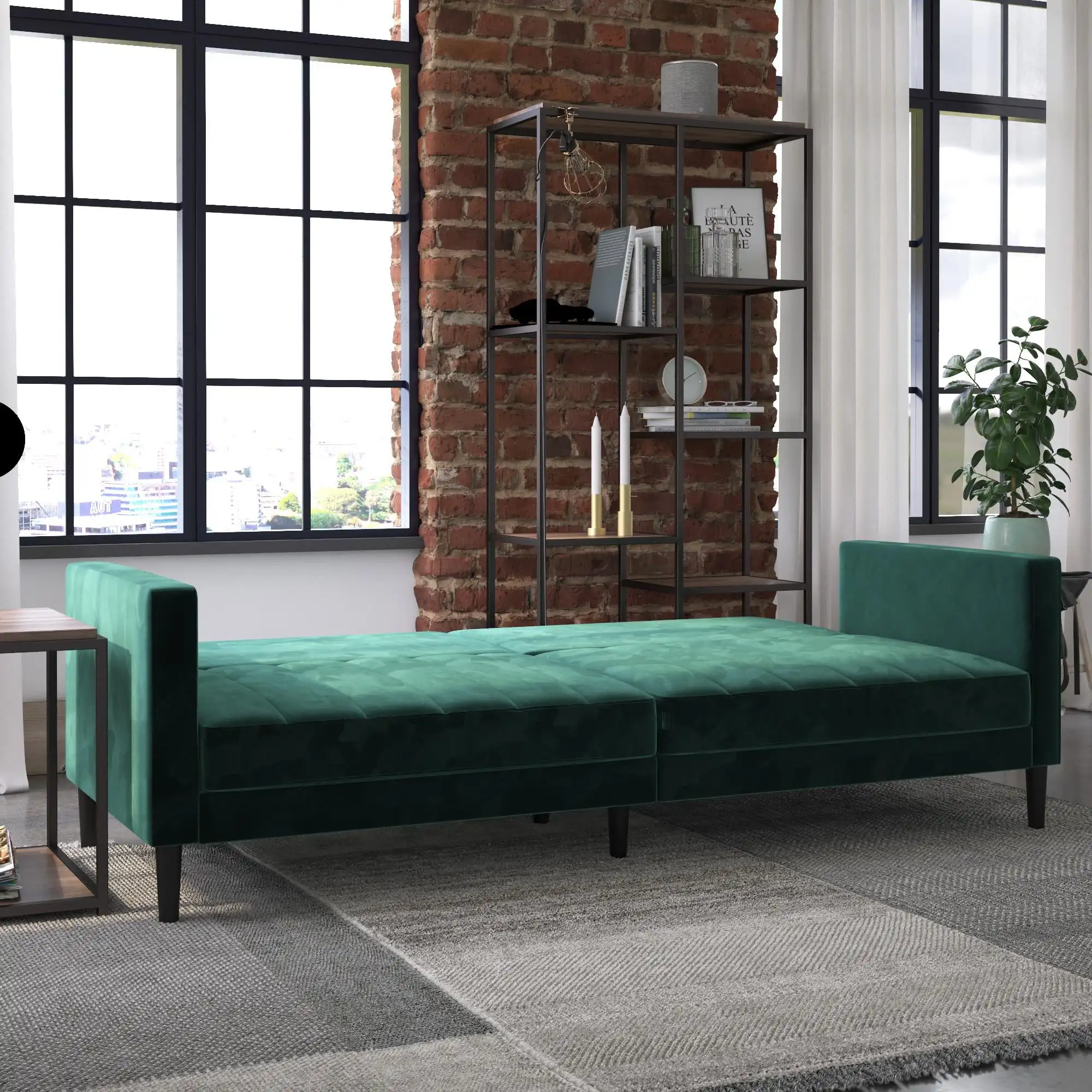 Farnsworth Futon, Green Velvet