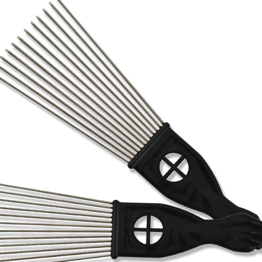 

2pcs Steel Needle Wide Brush Foldable Slick Rake Combs Black Men Detangling Scalp Massager Smooth Teeth Long Hair Salon Use