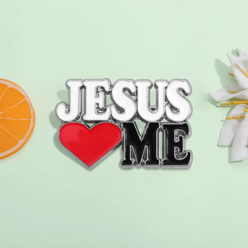 Fashionable text enamel pin Jesus Love Me Red heart brooch Backpack Hat Lapel Accessories Metal Badge Gift Jewelry Wholesale