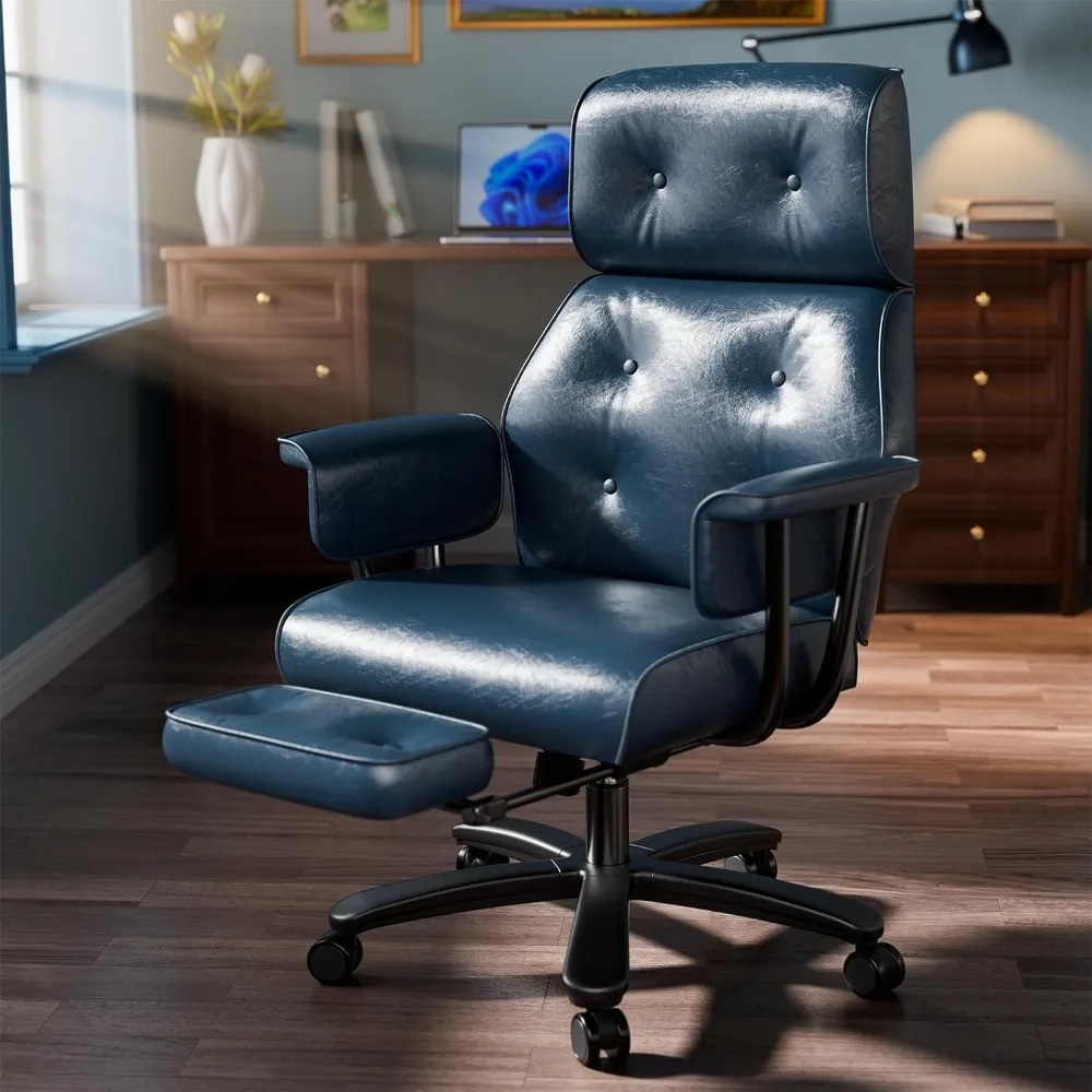 

Office Chair with Footrest, Big and Tall Office Desk Chair 400lbs Wide Seat, Leather High Back Ergonomic Vintage Chair