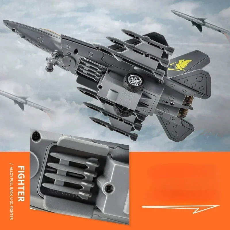 J-31 Stealth Fighter Legering Vechter Model Jet Vliegtuig Schaalmodel met standaard Collectie Decoratie Kinderspeelgoed Geschenken Kerstmis