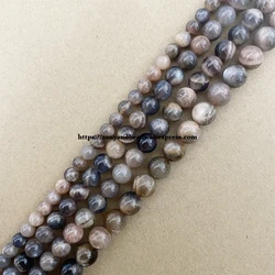 Semi-precious Stone Natural Opaque Darker Black Moonstone Round Loose Beads 15