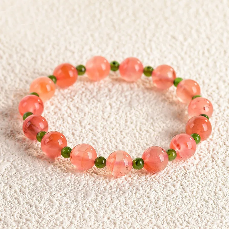 Natural Hetian Jade, Flower , Red Agate Bracelet And Necklace, Changan'S Lychee New Style