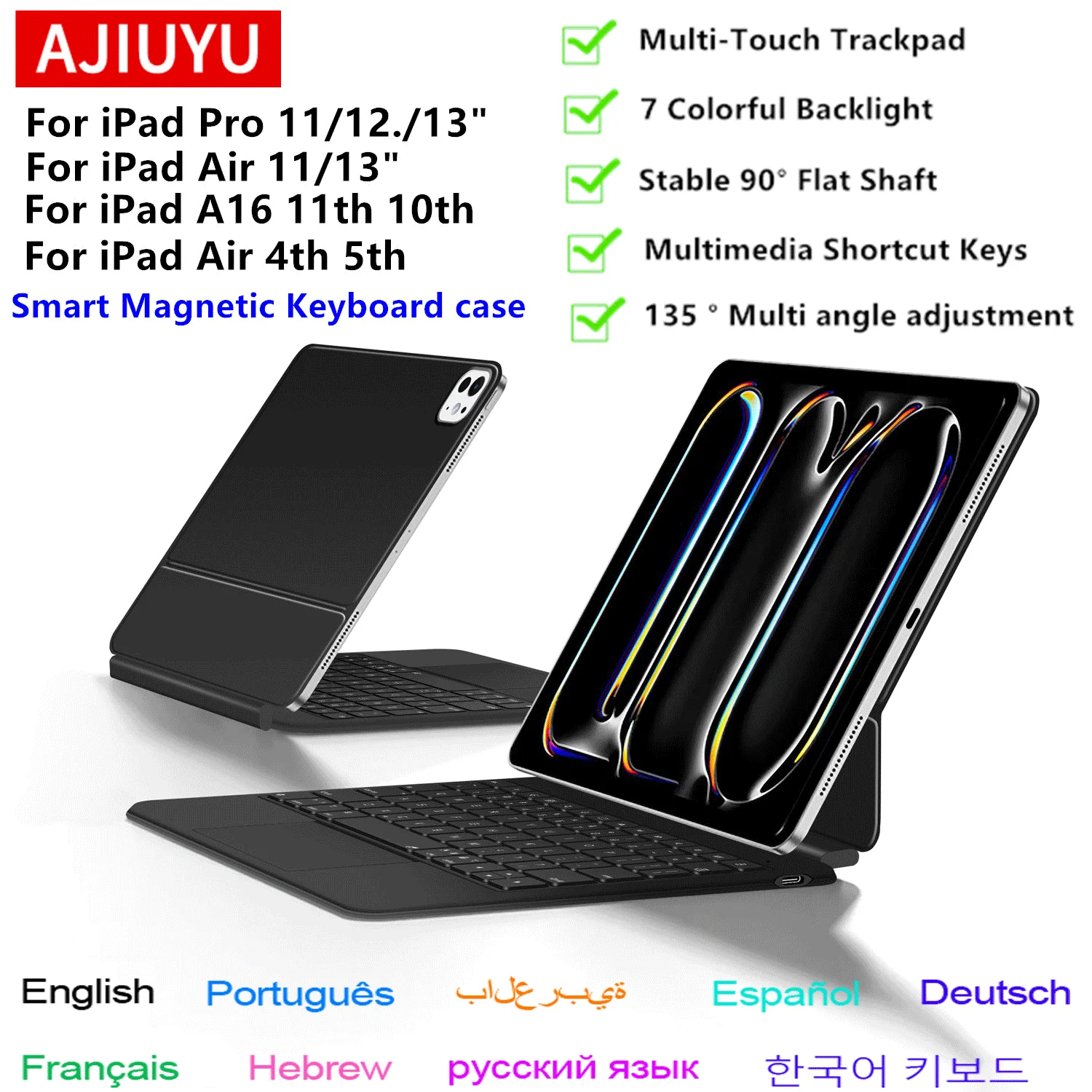 

AJIUYU Ultra Thin Magic Keyboard Folio For iPad Pro 12.9 3rd 4th 5th 6th Gen Pro 11/13 Air 4 5 6 7 8th 11 13'' Smart Case Cover