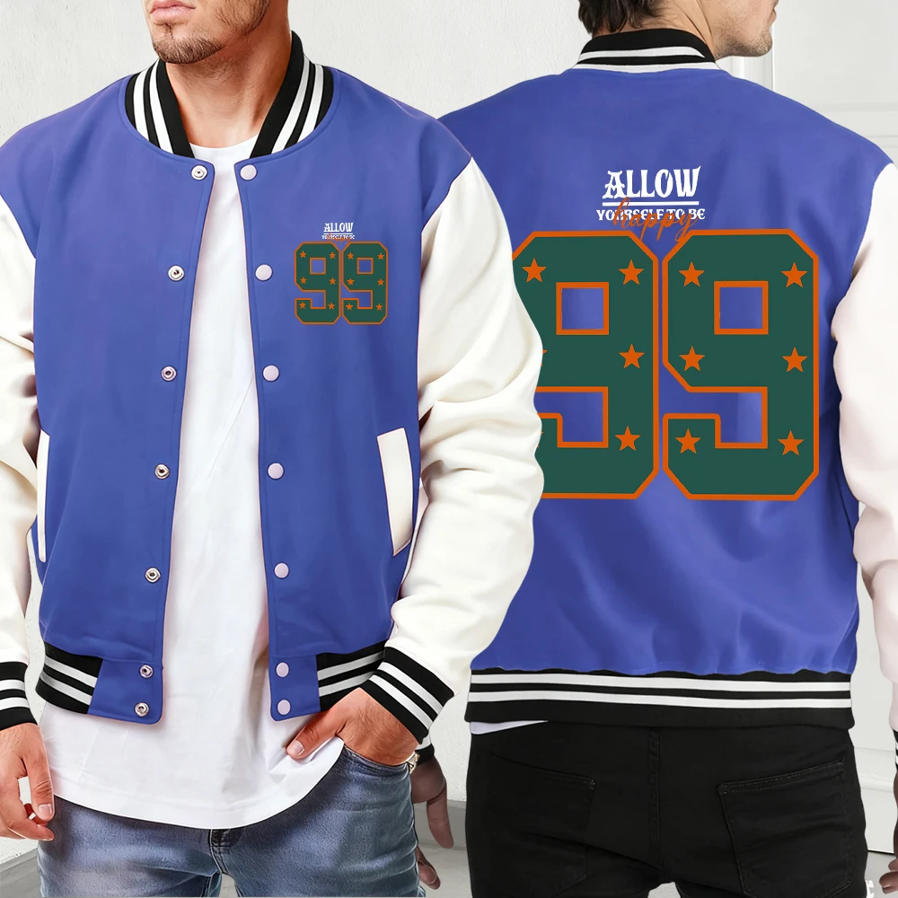 

Allow Happy Number 99 Creative Printed Jackets Men'S Comfy Pocket Menswear Classic Loose Coat Street Fashion Baseball Jersey