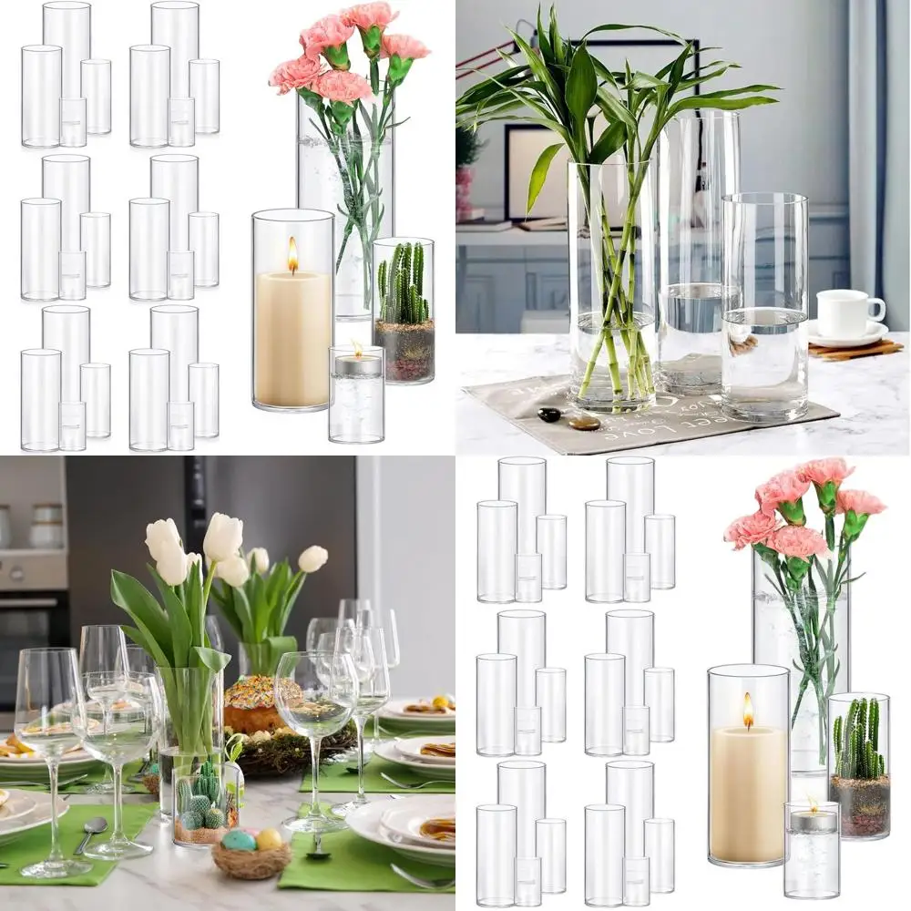 

Set of 24 Clear Glass Cylinder Vases, Various Heights (4-10 Inches) for Centerpieces, Candles, and Home Decor