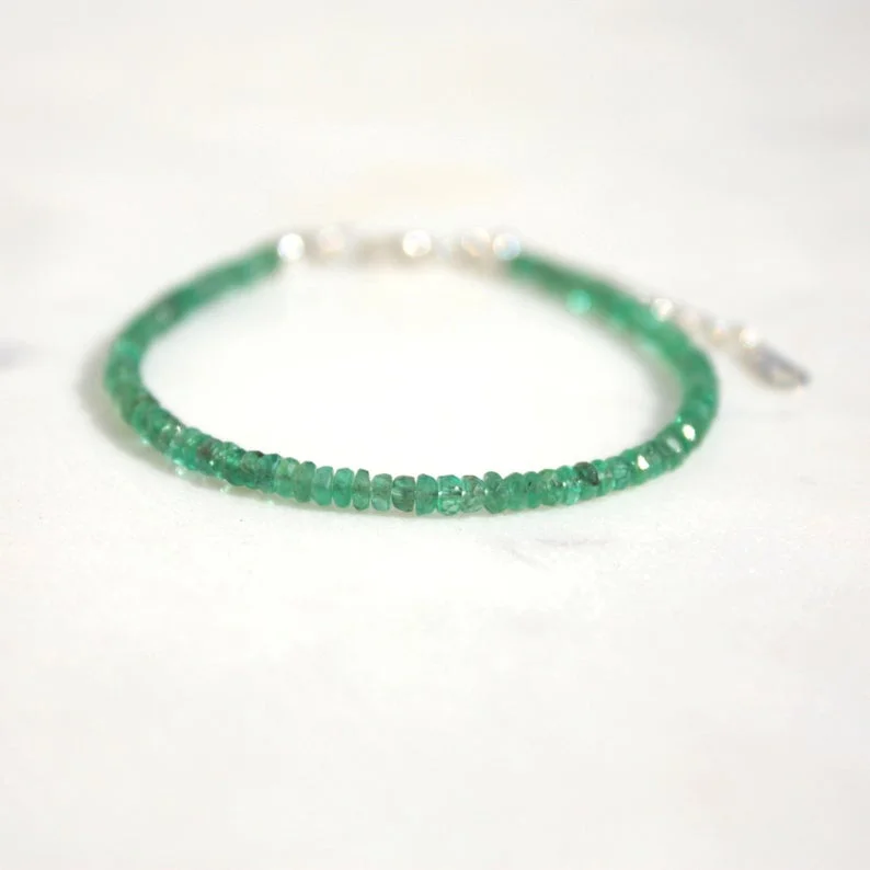 Emerald Genuine Bracelet Dainty 2,5 mm Faceted Emerald May Birthstone- Perfect gift for her - Bracelet Gemstone Gemstone Jewelry