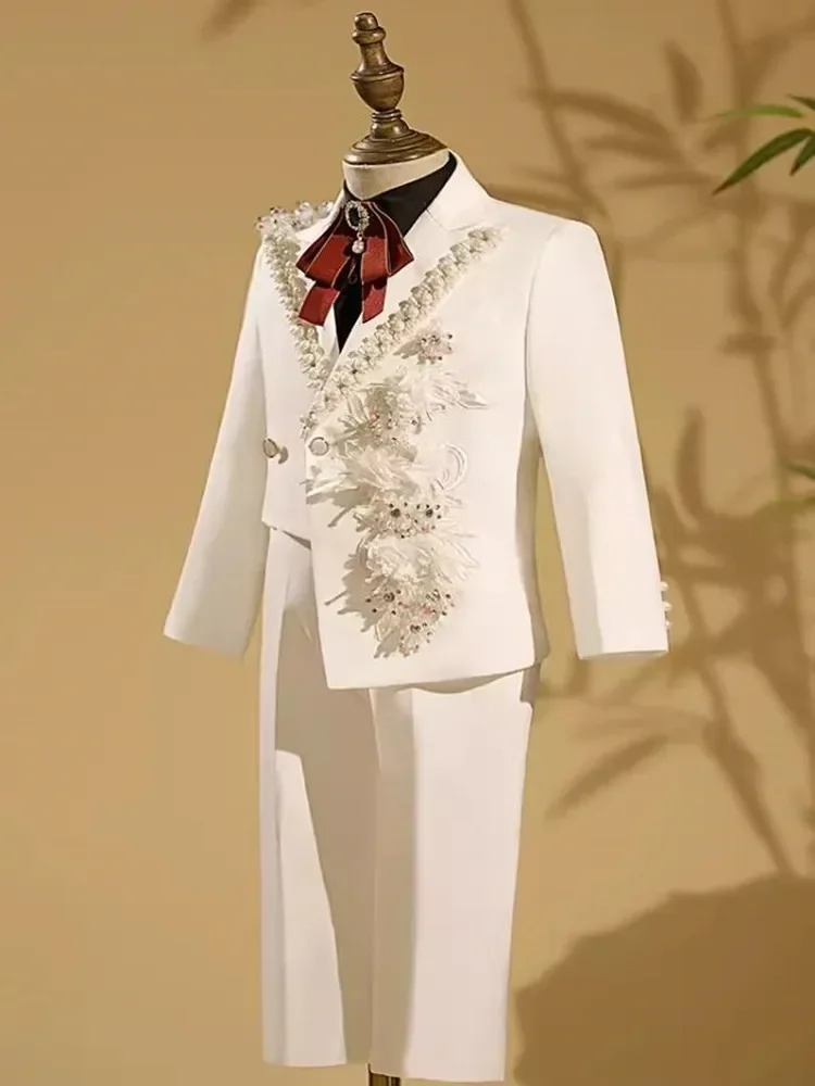 2025 Nuovi bambini Host Piano Performance Suit Bambini Matrimonio Compleanno Festa Abito da sera Ragazzi Passerella Blazer Set