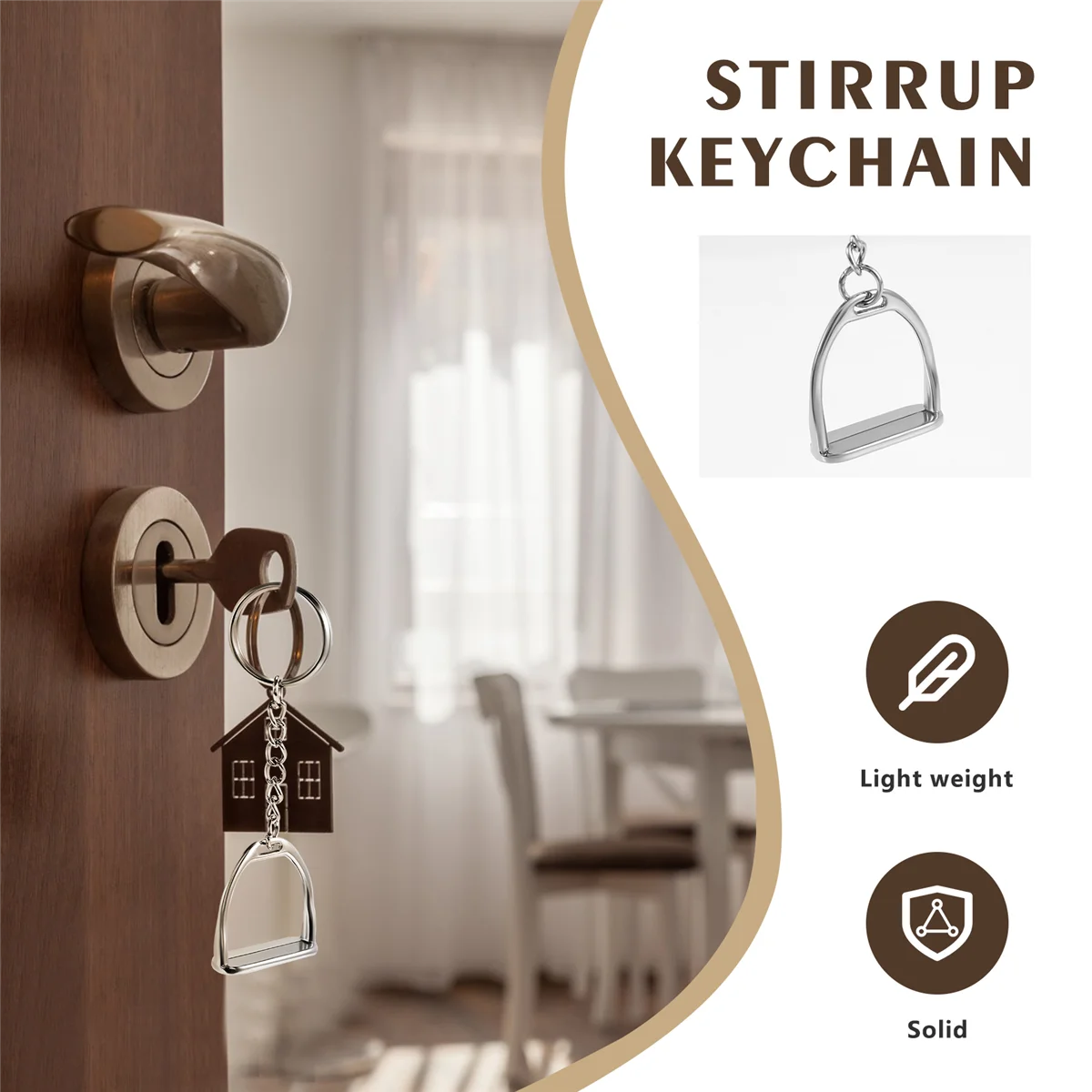 Simples e elegante Design Western Stirup Keychain para homens e mulheres, chaveiro Hanger Tool, decoração do saco, equipamento equestre, cavalo, 1Pc