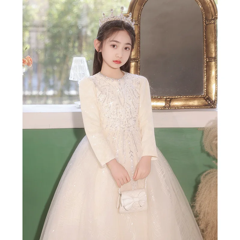 

Children's Formal Dress High-end Girls' Dress Spring Long Sleeve Flower Girl Wedding Dress Birthday Party Host Piano Performance