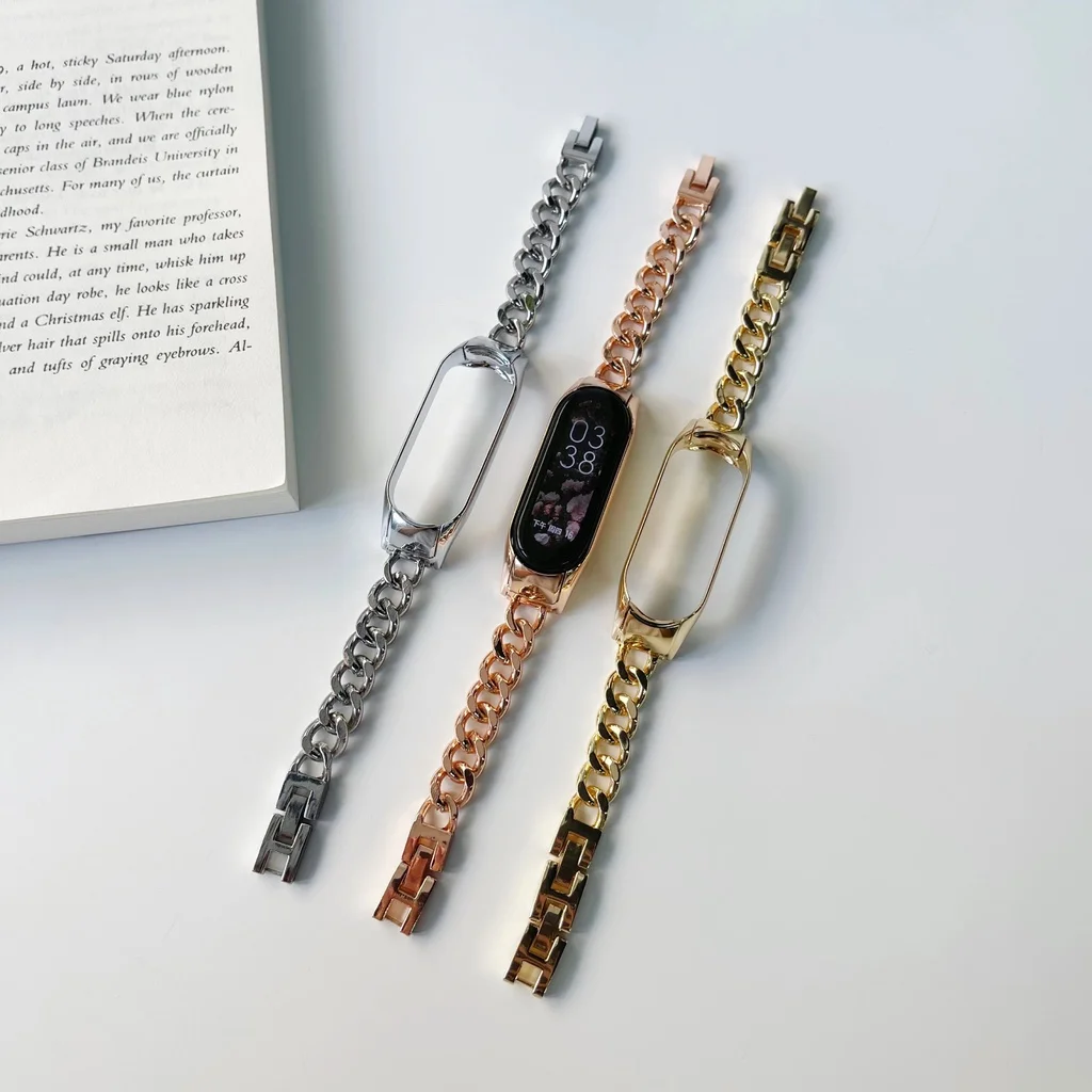 Fashion Slim metal strap for xiaomi band 7 6 5 Stainless steel wrist strap Women Bracelet for Mi band 5 6 strap NFC Chain watch