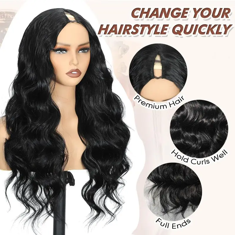 European American style women's V-shaped synthetic fiber wig, multi-colored, with a center part and long curls