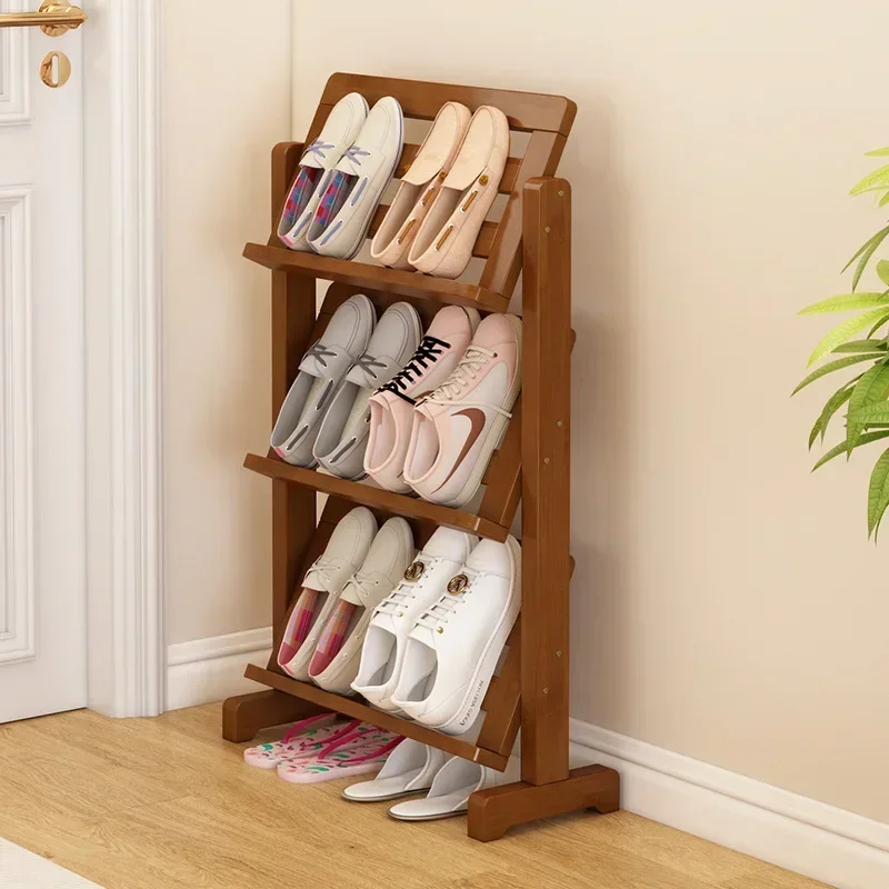 Firm Simple shoe rack household wooden door multi-layer home storage shelf Nanzhu shoe cabinet