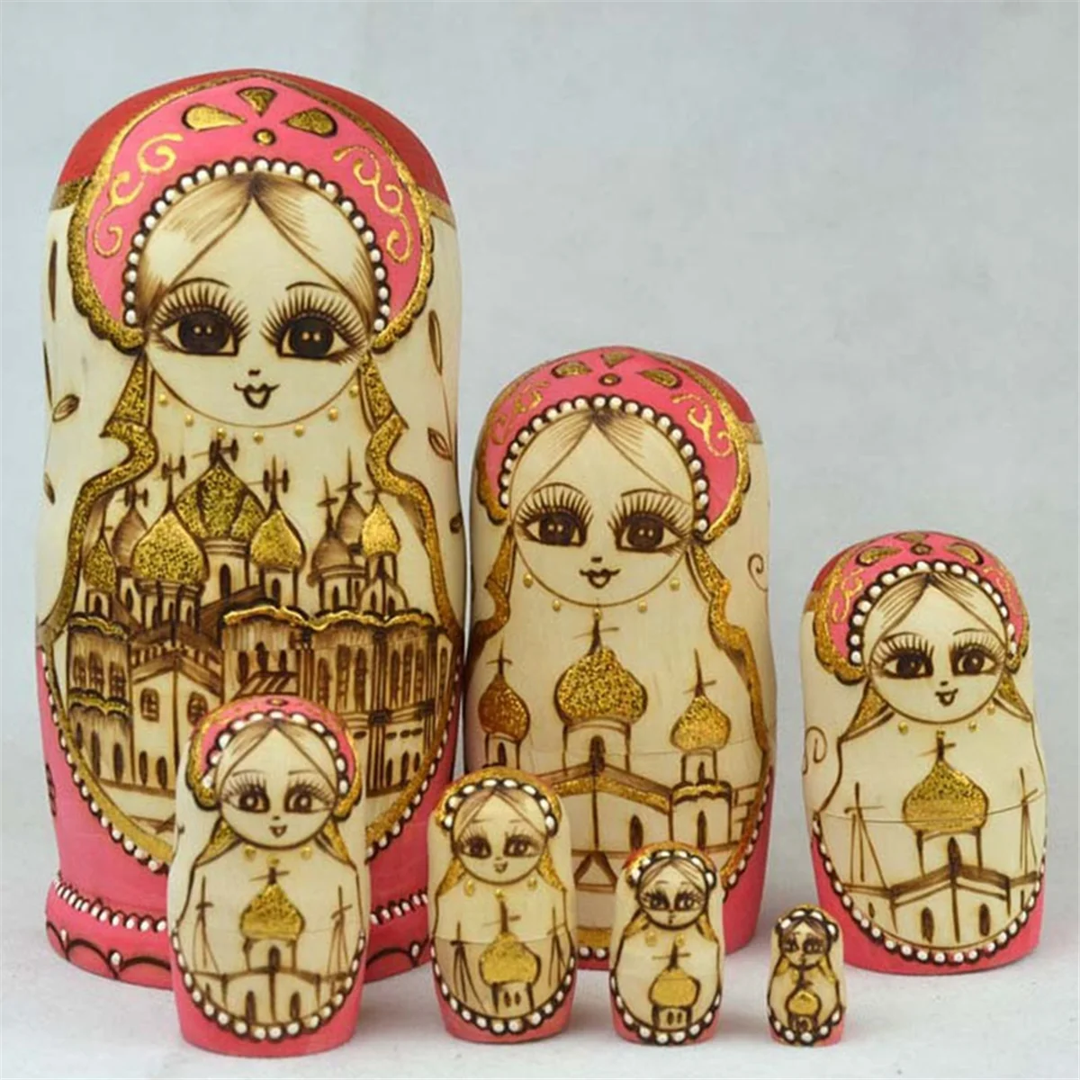 7 sztuk Matryoshka lalki gniazdujące ręcznie robione śliczne drewniane rosyjskie lalki gniazdujące DIY zamek śliczne lalki gniazdujące