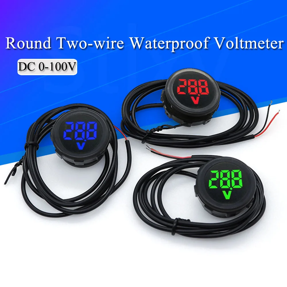 DC 4-100 V LED dijital ekran Yuvarlak Iki telli Su Geçirmez Voltmetre DC Dijital Araba Gerilim Akım Ölçer Volt Dedektörü Test Cihazı