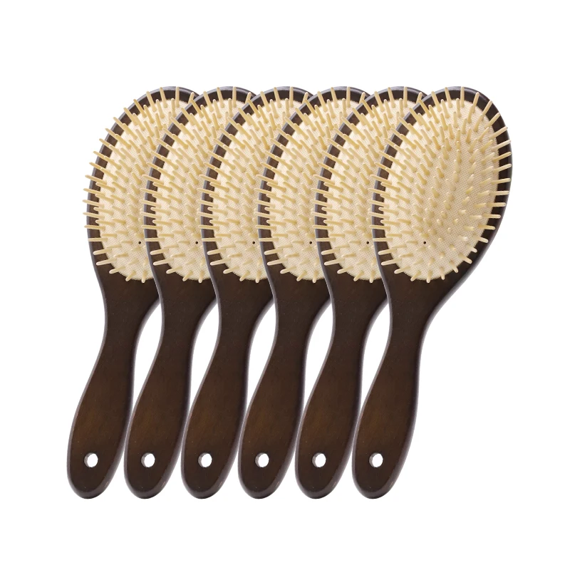 Wholesale Hair Brush for Women Custom logo Wide Tooth Comb Massage Head Scalp Brush Wood Hair Comb for Hair Care 6pc/Pack