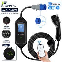 Puppyfc 7.2KW Type1 EV Charger 32A 1Phase Type2/GBT Wallbox Electric Car Surety EVSE Fast Charging CEE Plug WiFi Control