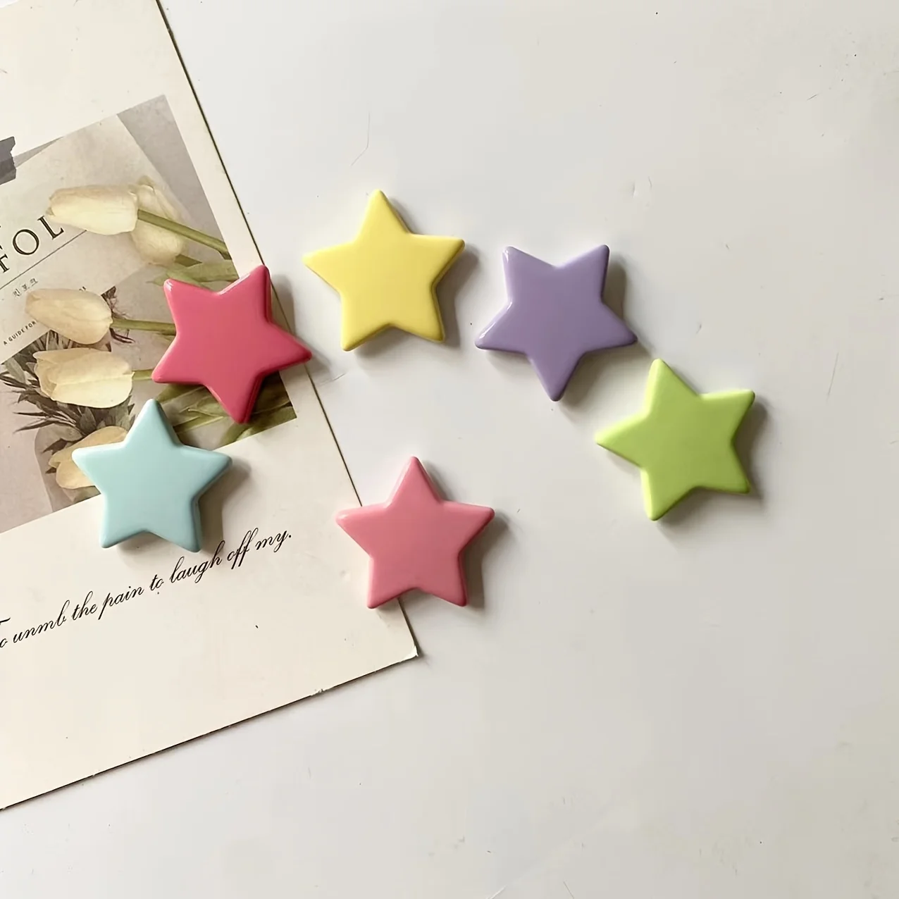 6pcs Colored Resin Five-pointed Star Refrigerator Home Decoration Photo Message Magnet