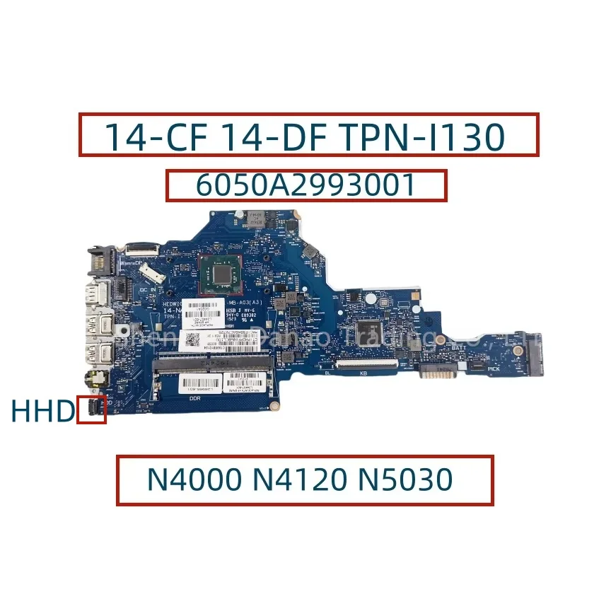 For HP 14-CF 14-DF TPN-I130 Laptop Motherboard With N4000 N4120 N5030 CPU DDR4 N12724-001 L24457-601 6050A2993001-MB-A03