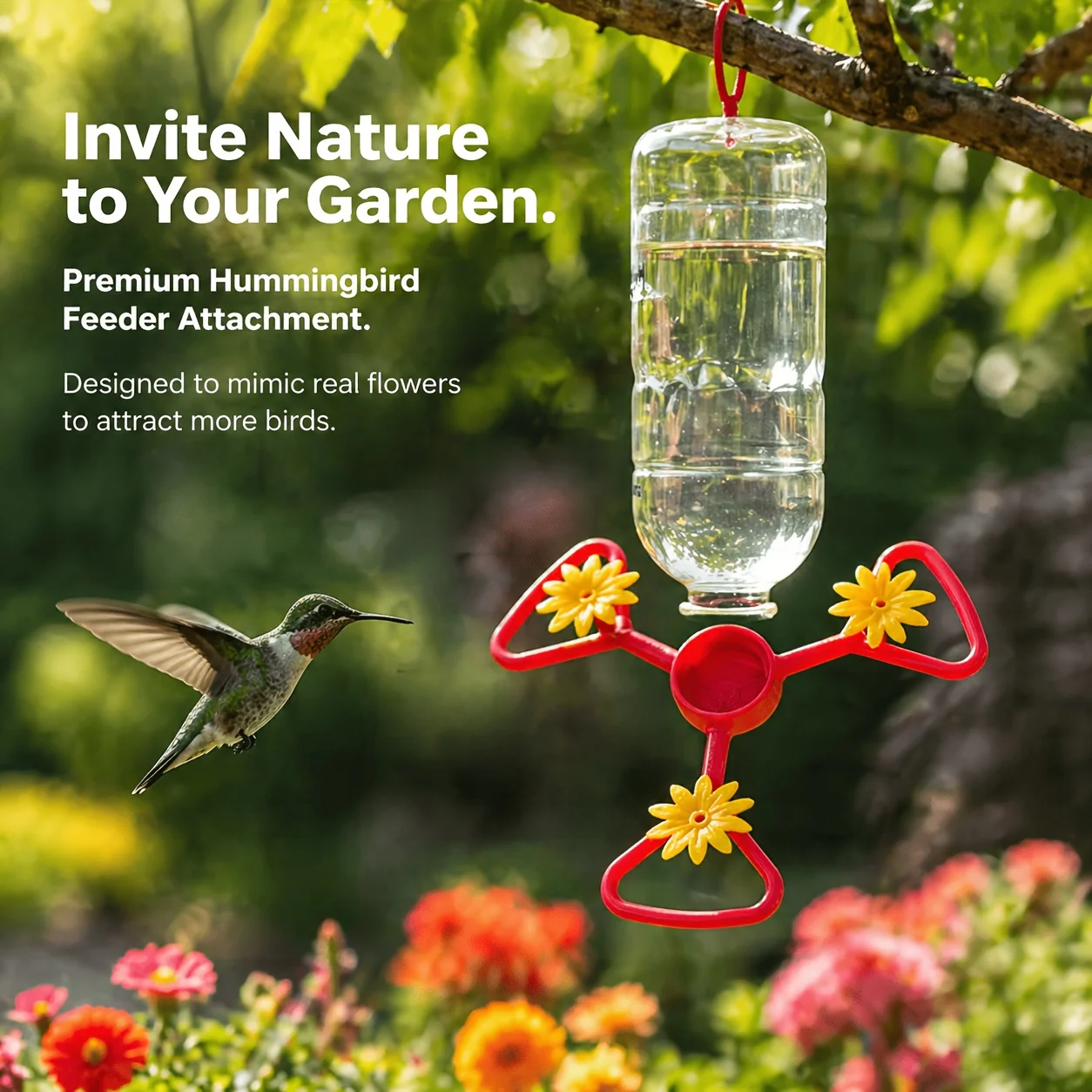Adaptateur amélioré pour mangeoire à colibris à 3 ports, bouche en forme de fleur attirant les colibris, compatible avec la plupart des bouteilles en plastique pour jardin et bureau
