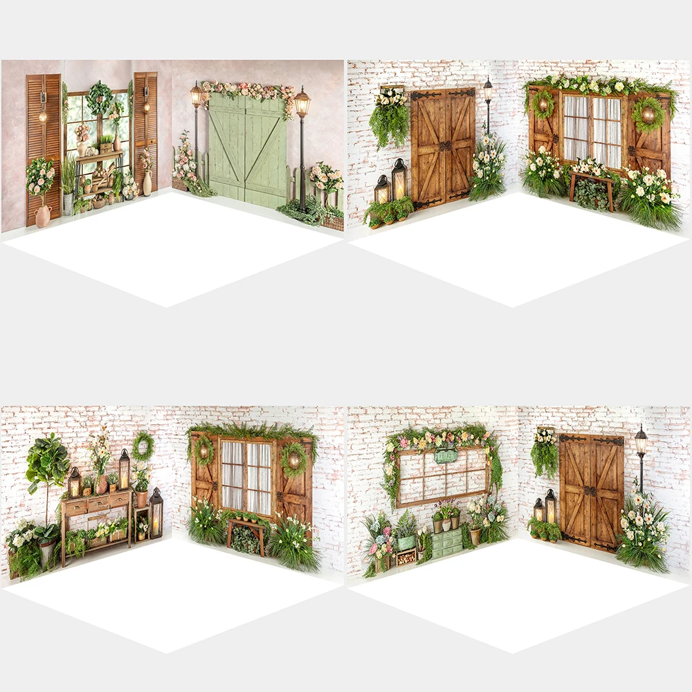 Romantic Sage Window Photo Background Spring Gardening Shop Room Photography Backdrop Blush Blooms Kids Photo Studio Props