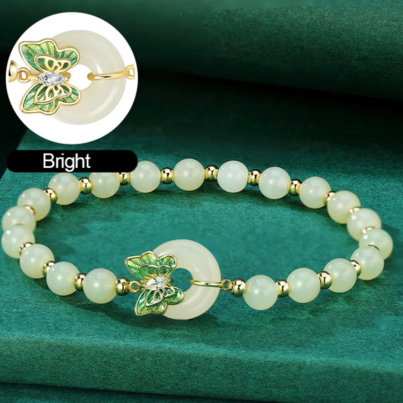 

Natural Hotan Jade Hand String Clear Water Color Lake Green Women's Butterfly Safety Buckle Bangles Simple Gift