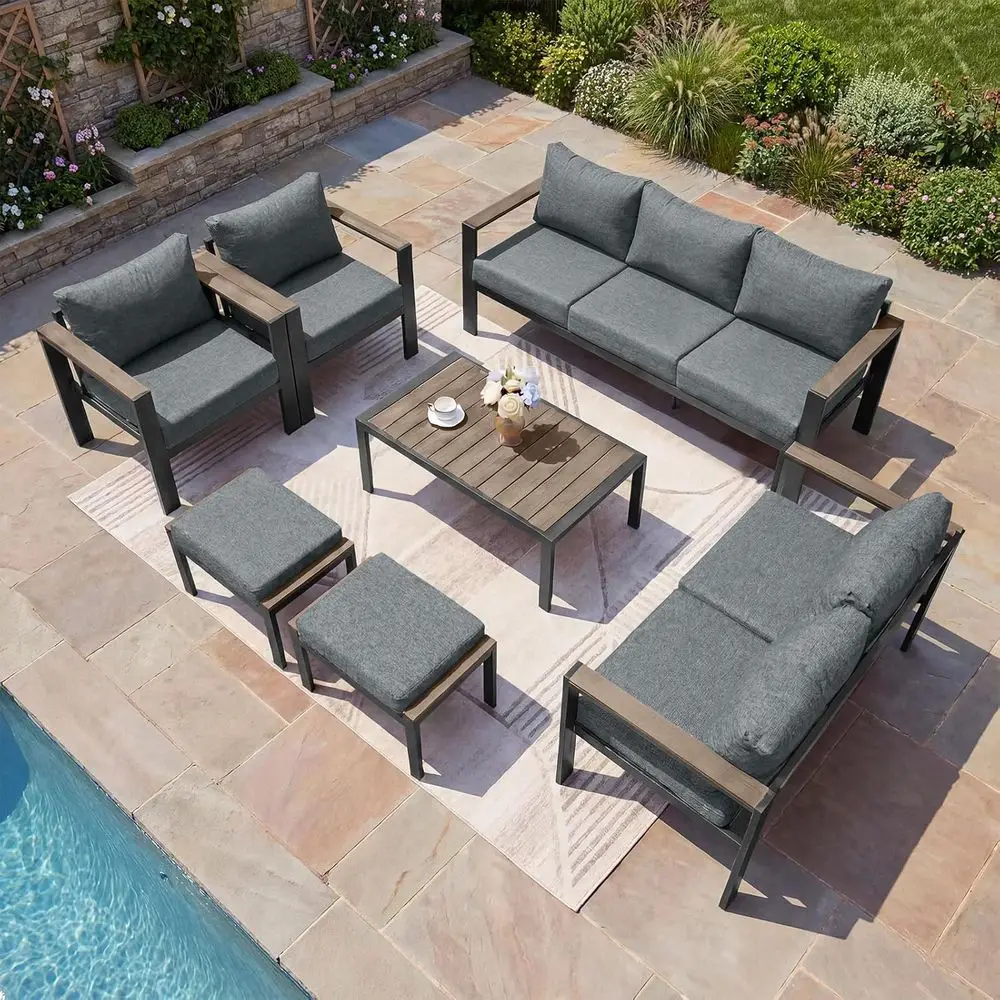 

Outdoor Patio urniture Set 7 Pieces Luxury Patio Contion Set with Coee Table and 2 Ottoman 9 Seats, Thick Cushions, Large Sectio