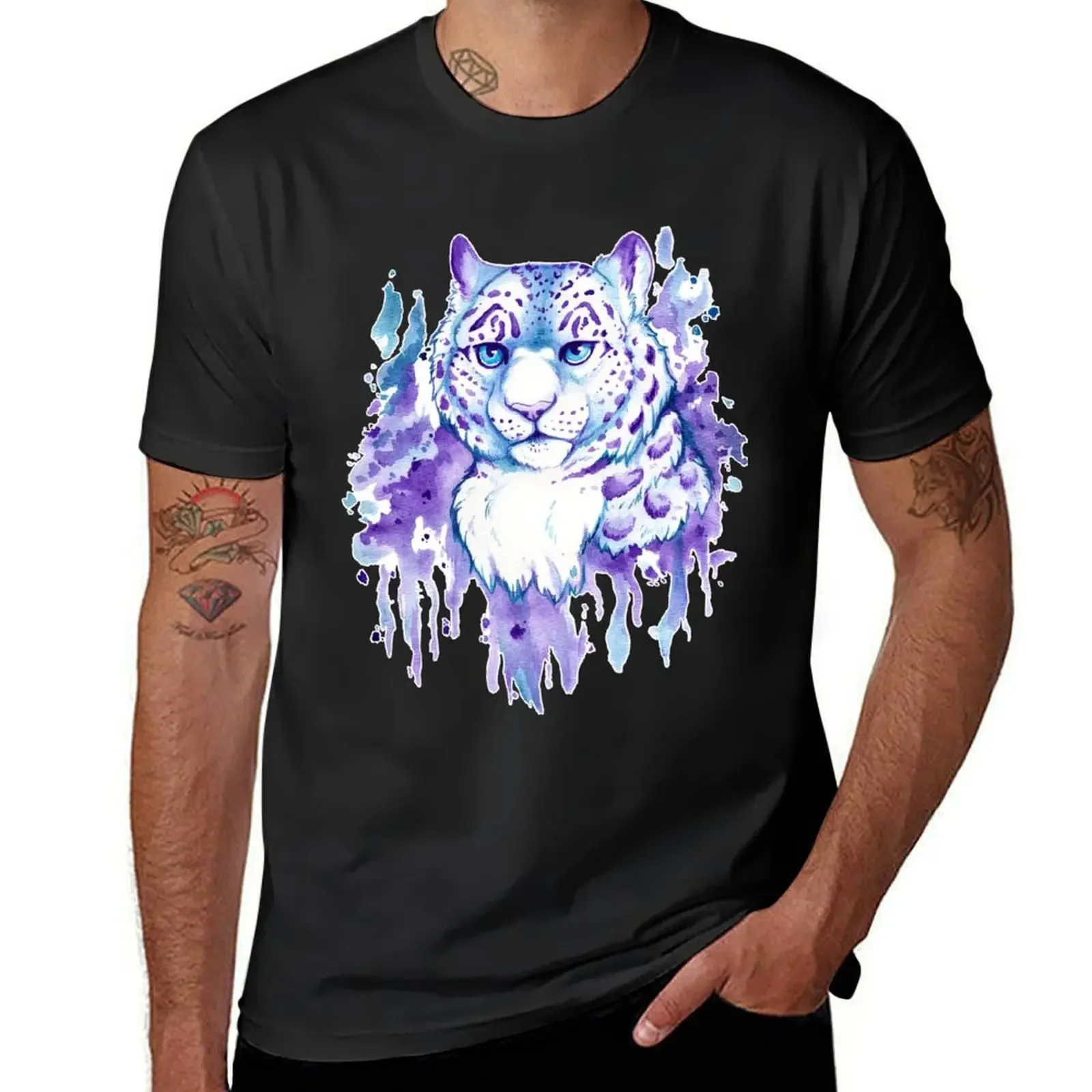 Watercolor Snow Leopard Bust T-Shirt summer top quick-drying man t shirt mens graphic t-shirts big and tall