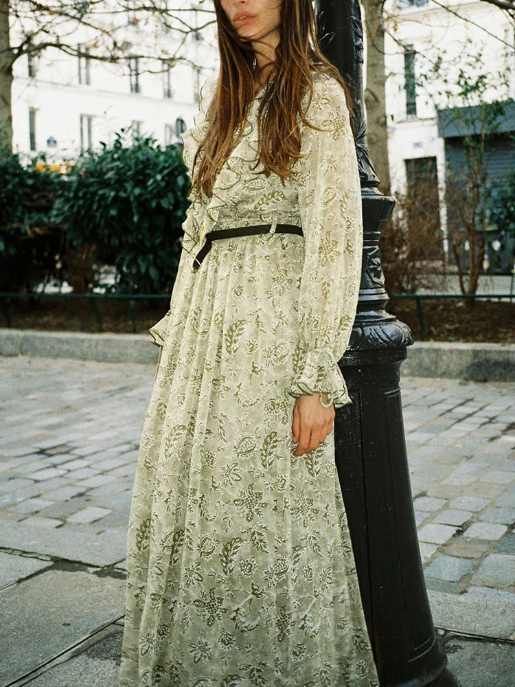 Robe longue Sve imprimée Dr Elely pour femmes, avec ceinture, taille haute, jupe trapèze, motif Floral, nouvelle collection printemps