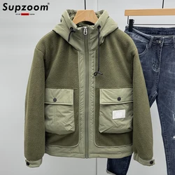 Supzoom 2023 New Arrival Imitation Rabbit Hair Cotton Printed Top Fashion Loose Hip Hop Casual Winter Jackets Men Coats