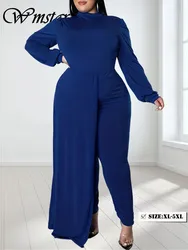 Wmstar Plus Size Women Jumpsuit Solid Color Puff Long Sleeve Bodycon One Piece Outfits Wholesale Dropshipping XL-5XL