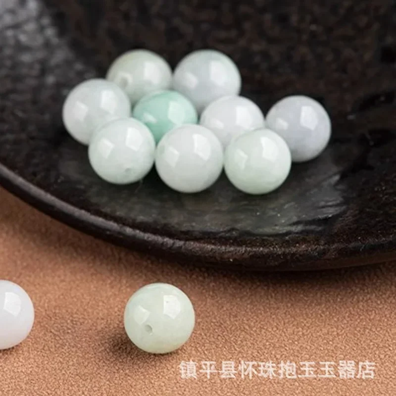 5pcs 13Mm Jadeite A Cargo Loose Beads DIY White Light Green Old Pit Jade Beads Bracelet Necklace Master Accessories