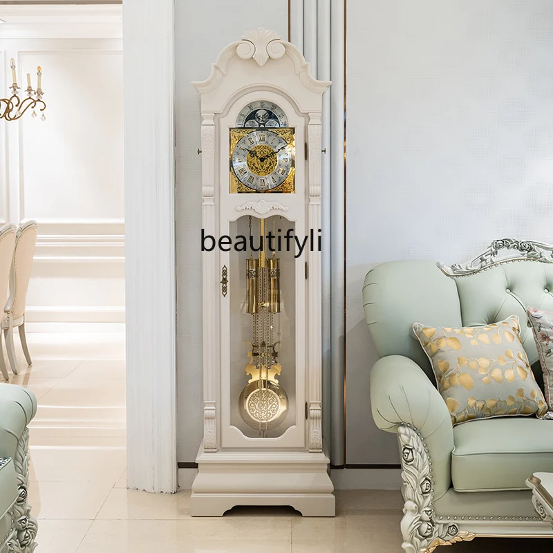 

ss7486 Helmler French floor living room European-style villa retro desk clock vertical clock white pendulum clock